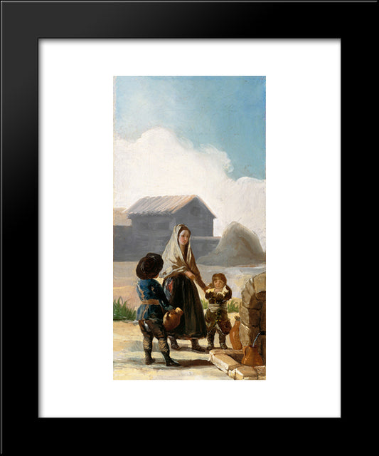 A Woman And Two Children By A Fountain 20x24 Black Modern Wood Framed Art Print Poster by Goya, Francisco