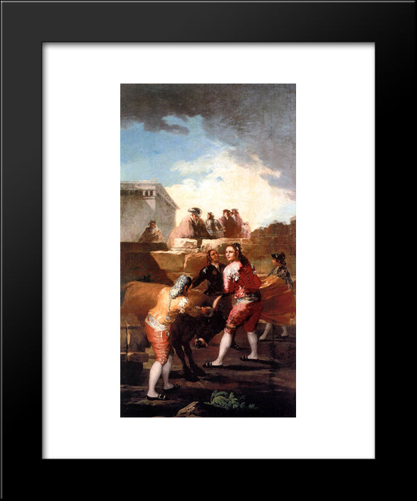 Fight With A Young Bull 20x24 Black Modern Wood Framed Art Print Poster by Goya, Francisco