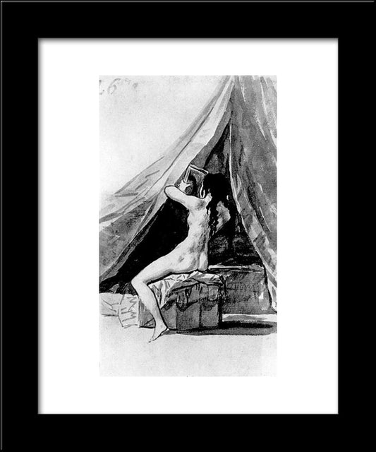 Naked Girl Looking In The Mirror 20x24 Black Modern Wood Framed Art Print Poster by Goya, Francisco