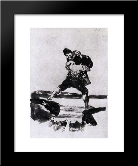 Peasant Carrying A Woman 20x24 Black Modern Wood Framed Art Print Poster by Goya, Francisco