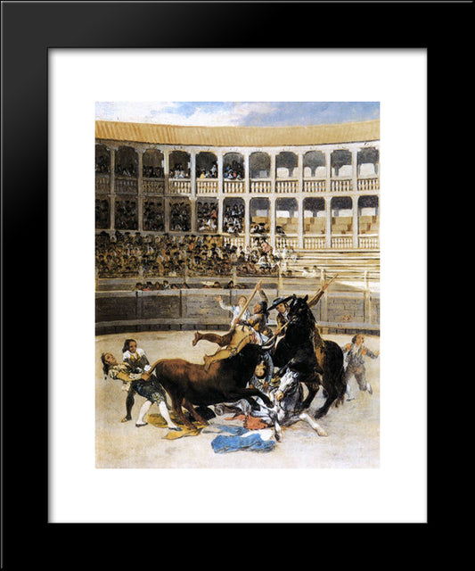 Picador Caught By The Bull 20x24 Black Modern Wood Framed Art Print Poster by Goya, Francisco