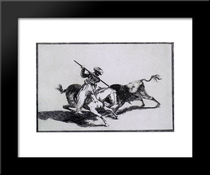 The Morisco Gazul Is The First To Fight Bulls With A Lance 20x24 Black Modern Wood Framed Art Print Poster by Goya, Francisco