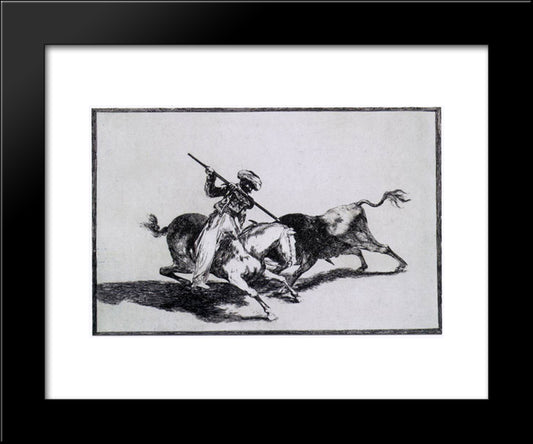 The Morisco Gazul Is The First To Fight Bulls With A Lance 20x24 Black Modern Wood Framed Art Print Poster by Goya, Francisco