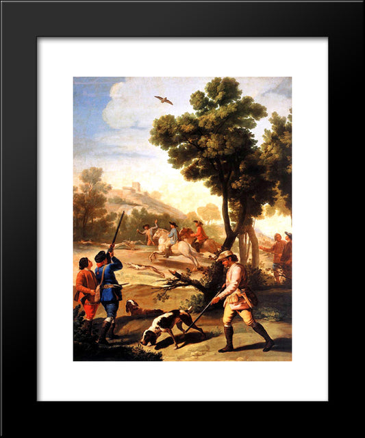 The Quail Shoot 20x24 Black Modern Wood Framed Art Print Poster by Goya, Francisco