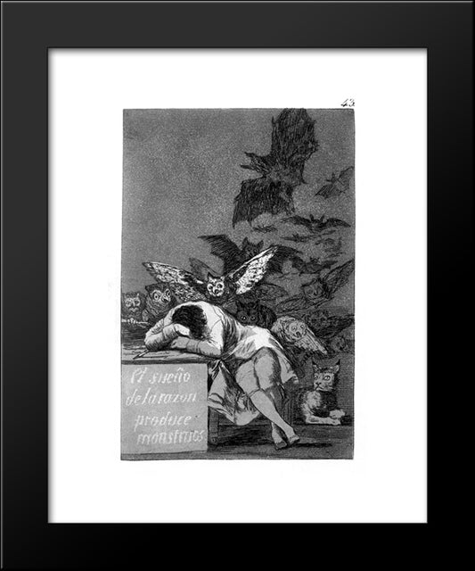 The Sleep Of Reason Produces Monsters 20x24 Black Modern Wood Framed Art Print Poster by Goya, Francisco