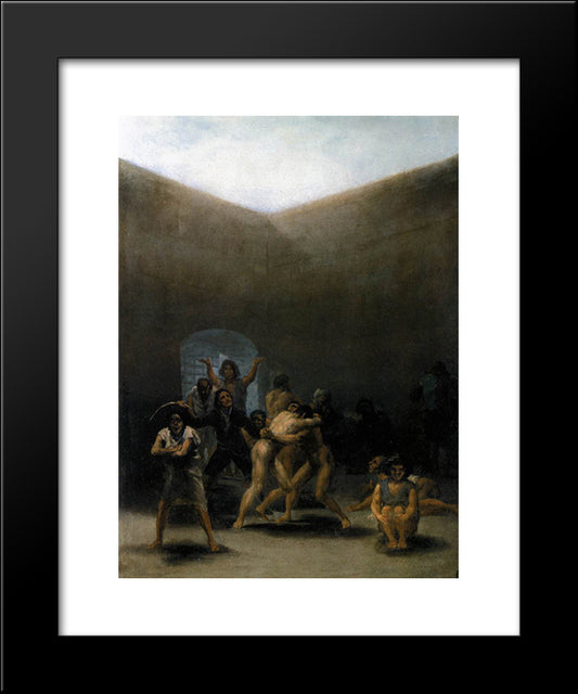 The Yard Of A Madhouse 20x24 Black Modern Wood Framed Art Print Poster by Goya, Francisco