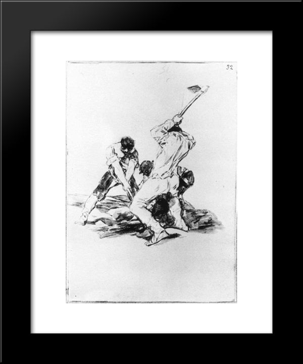 Three Men Digging 20x24 Black Modern Wood Framed Art Print Poster by Goya, Francisco