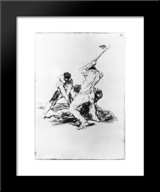 Three Men Digging 20x24 Black Modern Wood Framed Art Print Poster by Goya, Francisco