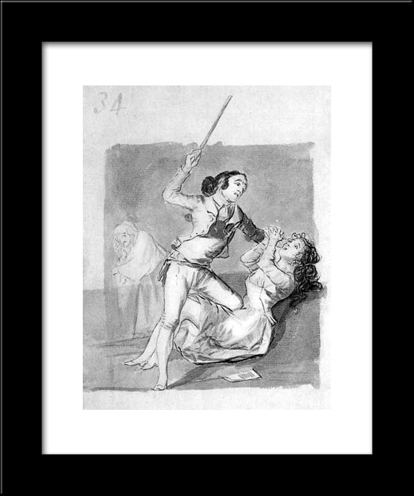 Woman Battered With A Cane 20x24 Black Modern Wood Framed Art Print Poster by Goya, Francisco