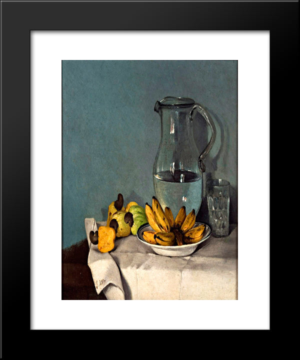 Still Life With Bananas, Jar And Cashews 1870 20x24 Black Modern Wood Framed Art Print Poster by Oller, Francisco