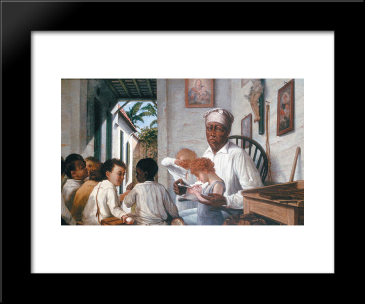 The School Of The Teacher Rafael Cordero 20x24 Black Modern Wood Framed Art Print Poster by Oller, Francisco