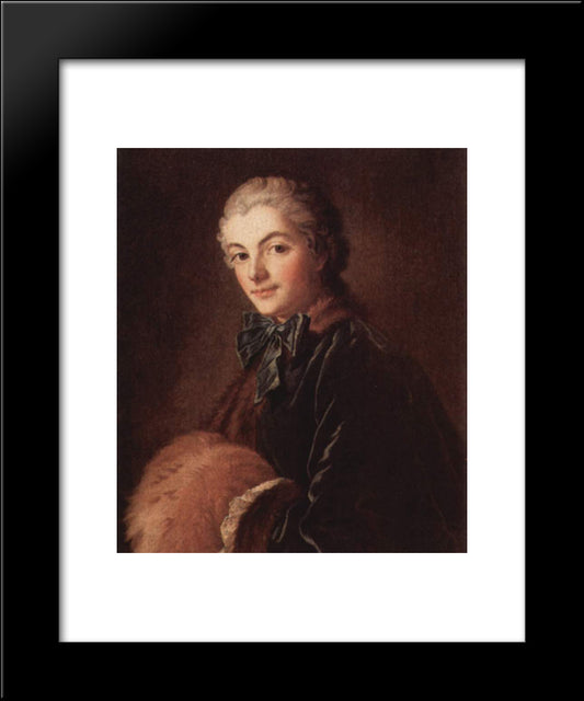 Portrait Of A Lady With Muff 20x24 Black Modern Wood Framed Art Print Poster by Boucher, Francois