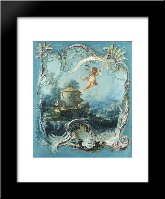 The Enchanted Home A Pastoral Landscape Surmounted By Cupid 20x24 Black Modern Wood Framed Art Print Poster by Boucher, Francois