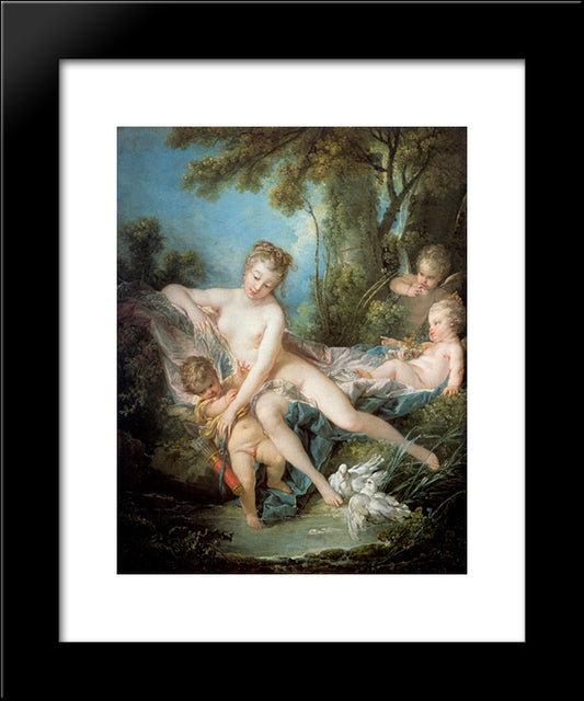 Venus Comforts Amor 20x24 Black Modern Wood Framed Art Print Poster by Boucher, Francois