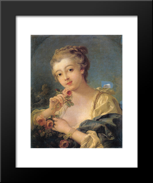 Young Woman With A Bouquet Of Roses 20x24 Black Modern Wood Framed Art Print Poster by Boucher, Francois