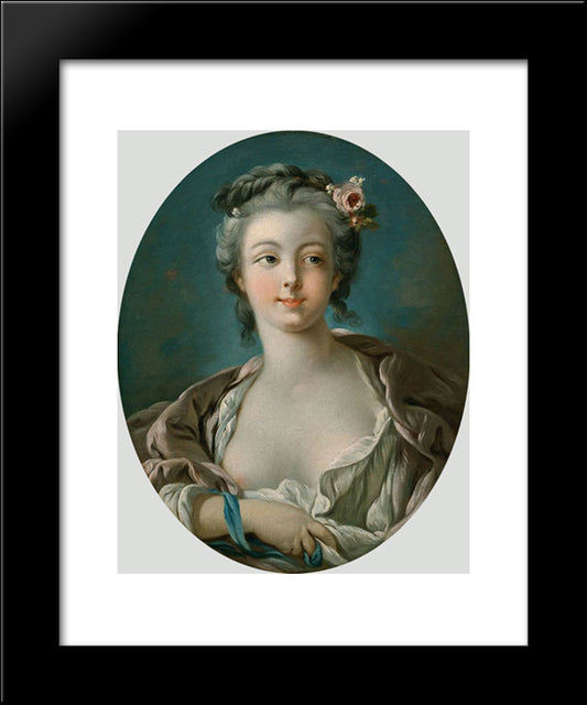 Young Woman With Flowers In Her Hair Wrongly Called Portrait Of Madame Boucher 20x24 Black Modern Wood Framed Art Print Poster by Boucher, Francois