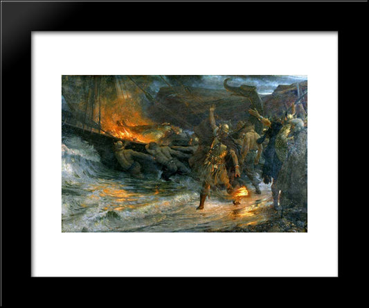 The Funeral Of A Viking 20x24 Black Modern Wood Framed Art Print Poster by Dicksee, Frank