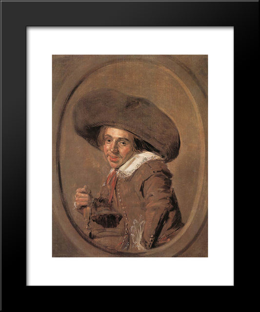 A Young Man In A Large Hat 20x24 Black Modern Wood Framed Art Print Poster by Hals, Frans