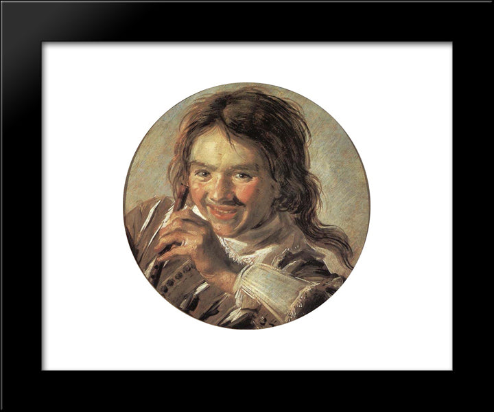 Boy Holding A Flute (Hearing) 20x24 Black Modern Wood Framed Art Print Poster by Hals, Frans