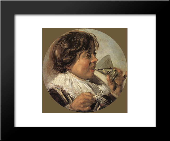 Drinking Boy (Taste) 20x24 Black Modern Wood Framed Art Print Poster by Hals, Frans