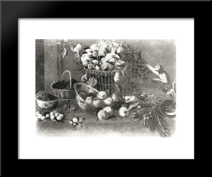A Monkey Among Fruit 20x24 Black Modern Wood Framed Art Print Poster by Snyders, Frans
