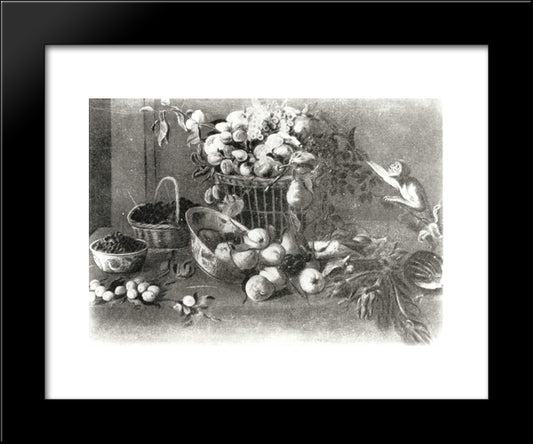A Monkey Among Fruit 20x24 Black Modern Wood Framed Art Print Poster by Snyders, Frans