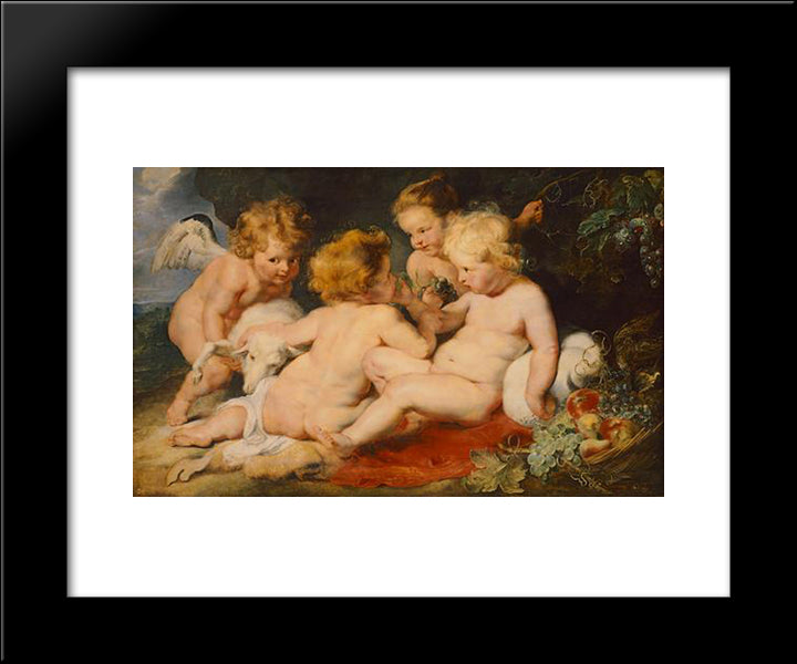Christ And John The Baptist As Children And Two Angels 20x24 Black Modern Wood Framed Art Print Poster by Snyders, Frans