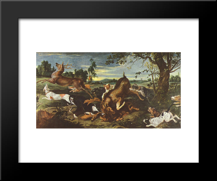 Deer Hunting 20x24 Black Modern Wood Framed Art Print Poster by Snyders, Frans