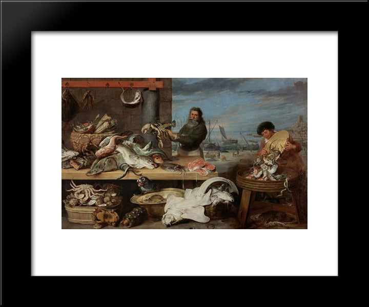 Fish Market 20x24 Black Modern Wood Framed Art Print Poster by Snyders, Frans