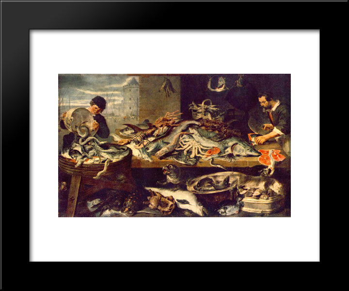 Fish Shop 20x24 Black Modern Wood Framed Art Print Poster by Snyders, Frans