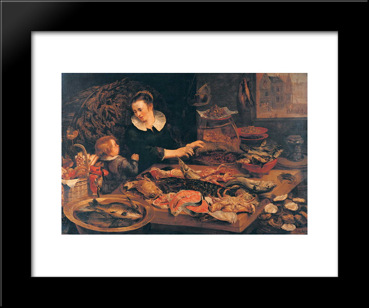 Fish-Shop 20x24 Black Modern Wood Framed Art Print Poster by Snyders, Frans