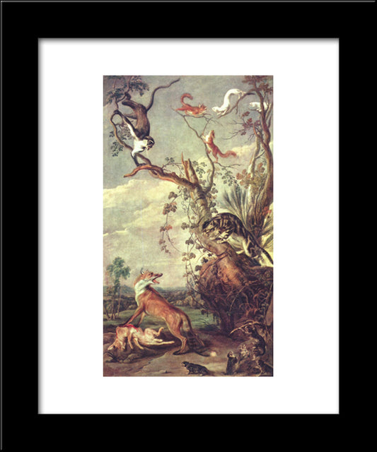 Fox And Cat 20x24 Black Modern Wood Framed Art Print Poster by Snyders, Frans