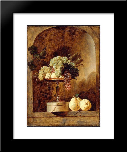 Grapes, Peaches And Quinces In A Niche 20x24 Black Modern Wood Framed Art Print Poster by Snyders, Frans