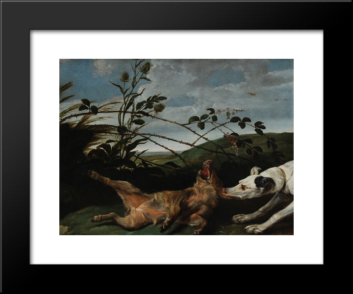 Greyhound Catching A Young Wild Boar 20x24 Black Modern Wood Framed Art Print Poster by Snyders, Frans