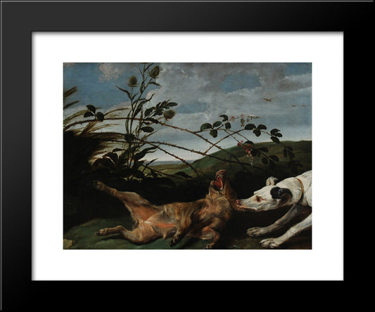 Greyhound Catching A Young Wild Boar 20x24 Black Modern Wood Framed Art Print Poster by Snyders, Frans