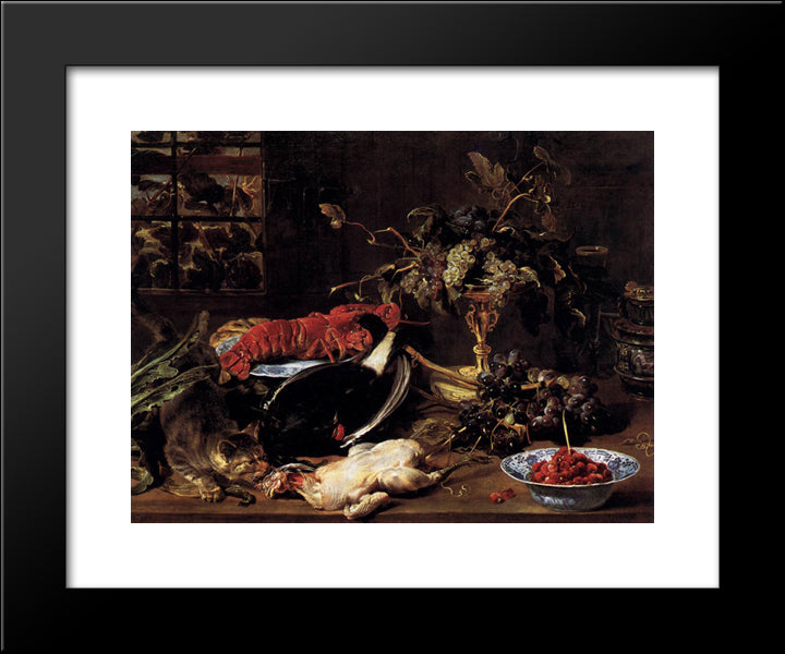 Still Life With Crab, Poultry, And Fruit 20x24 Black Modern Wood Framed Art Print Poster by Snyders, Frans