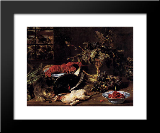 Still Life With Crab, Poultry, And Fruit 20x24 Black Modern Wood Framed Art Print Poster by Snyders, Frans