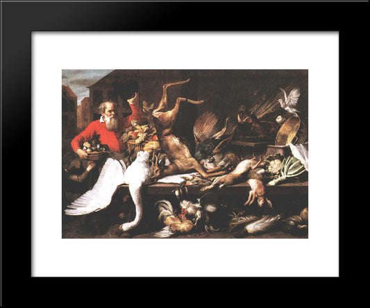Still Life With Dead Game Fruits And Vegetables In A Market 20x24 Black Modern Wood Framed Art Print Poster by Snyders, Frans