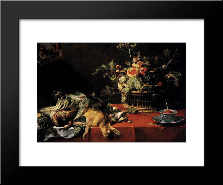 Still Life With Fruit Basket And Game 20x24 Black Modern Wood Framed Art Print Poster by Snyders, Frans