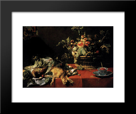 Still Life With Fruit Basket And Game 20x24 Black Modern Wood Framed Art Print Poster by Snyders, Frans