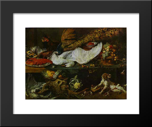 Still-Life With A Dog And Her Puppies 20x24 Black Modern Wood Framed Art Print Poster by Snyders, Frans