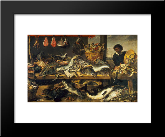 The Fish Market 20x24 Black Modern Wood Framed Art Print Poster by Snyders, Frans