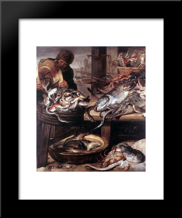 The Fishmonger 20x24 Black Modern Wood Framed Art Print Poster by Snyders, Frans