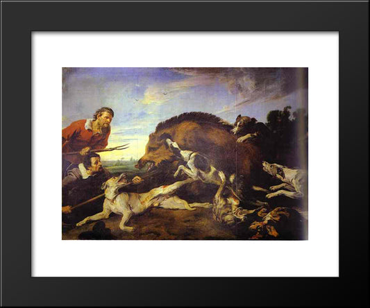 The Wild Boar Hunt 20x24 Black Modern Wood Framed Art Print Poster by Snyders, Frans