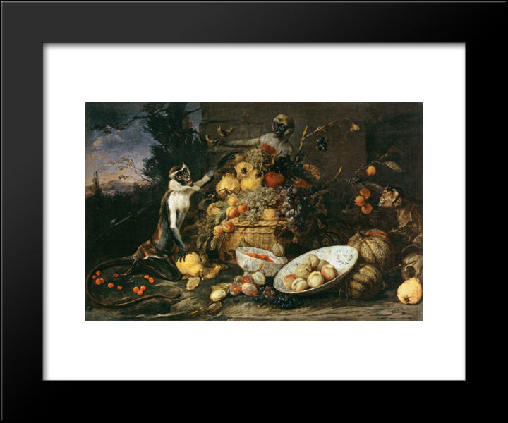 Three Monkeys Stealing Fruit 20x24 Black Modern Wood Framed Art Print Poster by Snyders, Frans