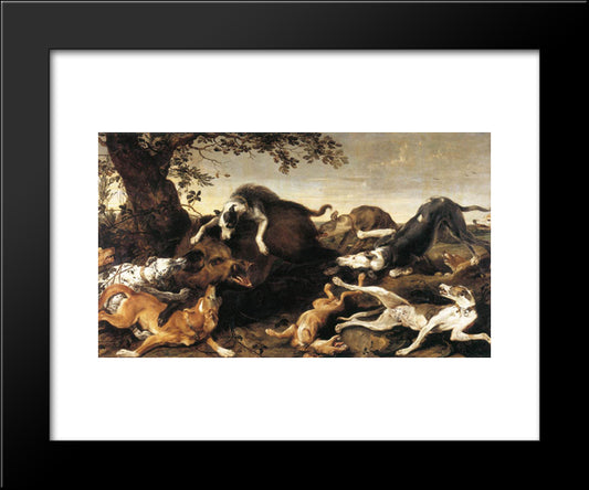 Wild Boar Hunt 20x24 Black Modern Wood Framed Art Print Poster by Snyders, Frans