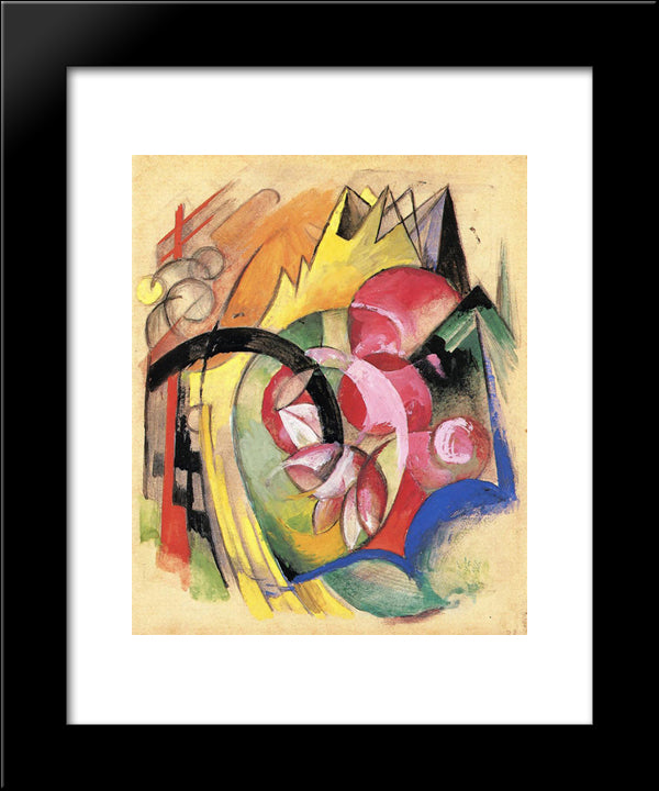 Coloful Flowers (Abstract Forms) 20x24 Black Modern Wood Framed Art Print Poster by Marc, Franz