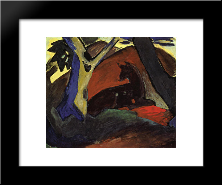 Crouching Deer 20x24 Black Modern Wood Framed Art Print Poster by Marc, Franz