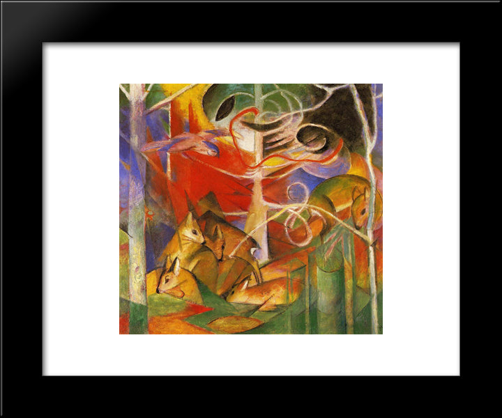 Deer In The Forest 20x24 Black Modern Wood Framed Art Print Poster by Marc, Franz