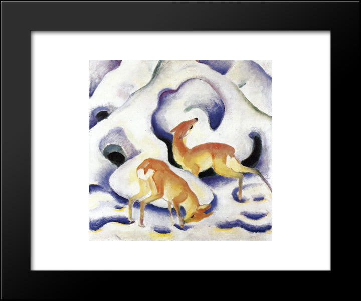 Deer In The Snow 20x24 Black Modern Wood Framed Art Print Poster by Marc, Franz